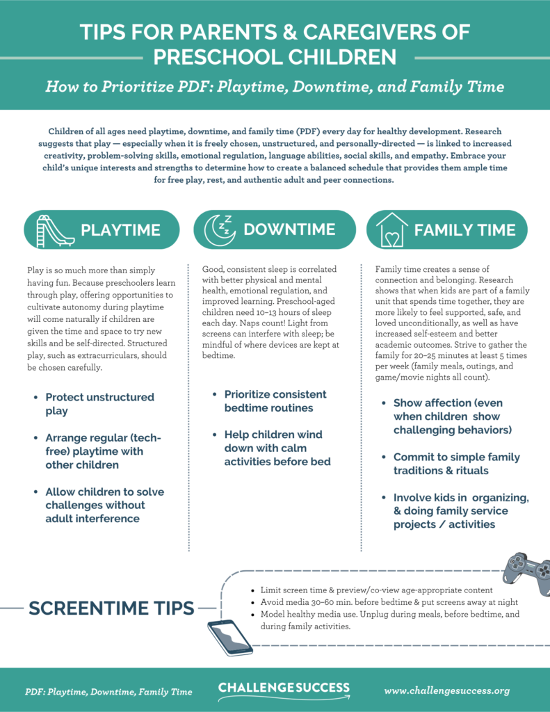 k-12 playtime downtime family time tips preschool