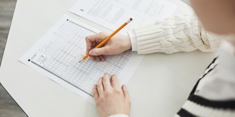 student taking standardized test at school